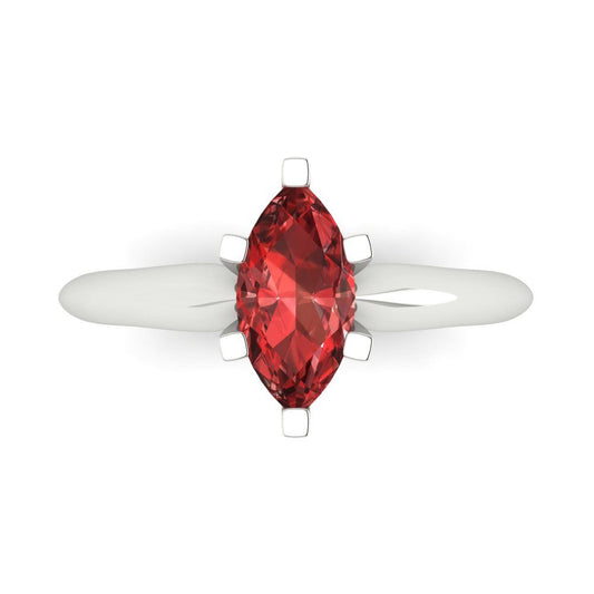 1 cttw Natural Garnet Solitaire  Engagement Ring - Solid White Gold  (VVS1, Marquise Cut,10x5mm)