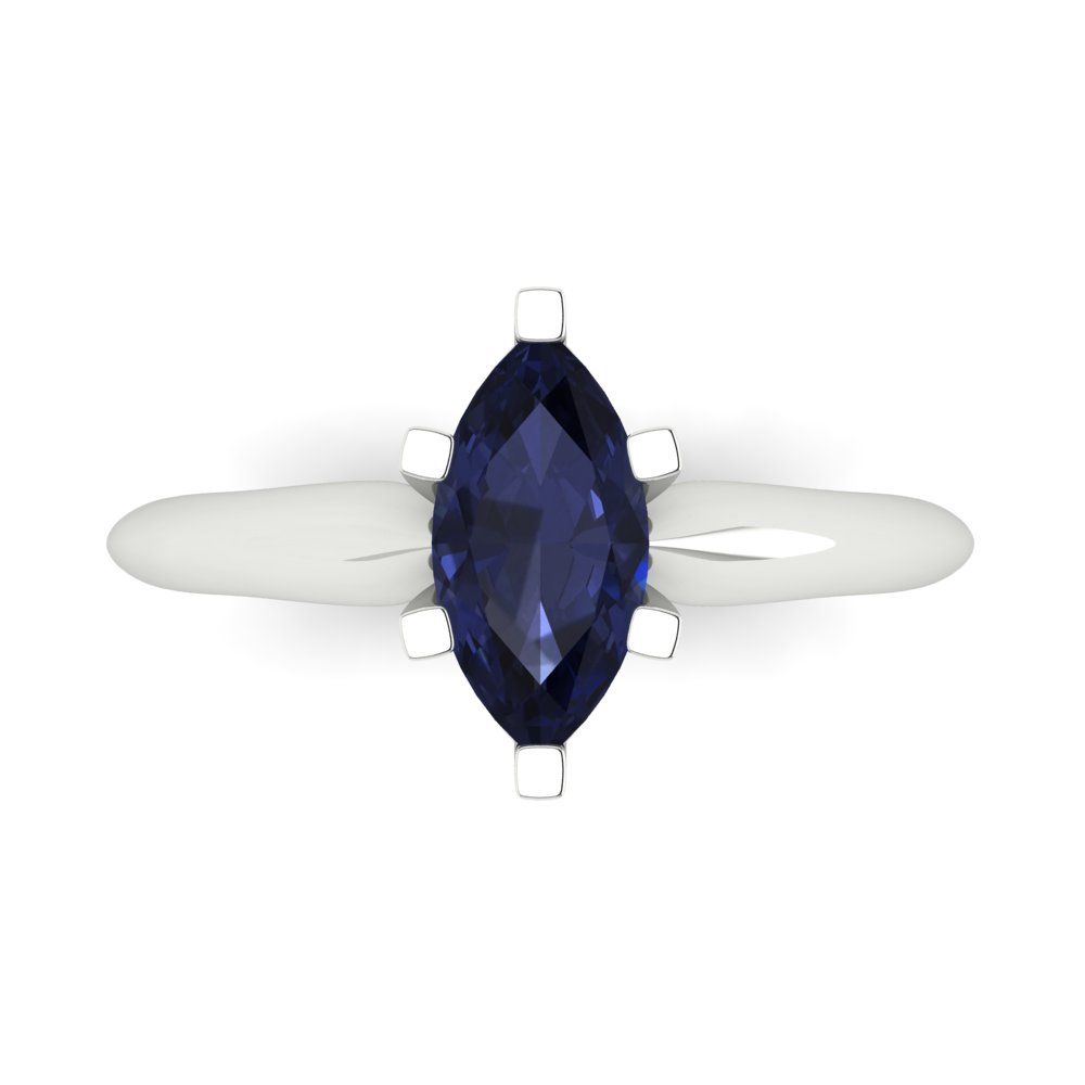 1 cttw Simulated Blue Sapphire Solitaire  Engagement Ring - Solid Gold (Marquise Cut,10x5mm)
