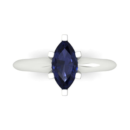 1 cttw Simulated Blue Sapphire Solitaire  Engagement Ring - Solid Gold (Marquise Cut,10x5mm)