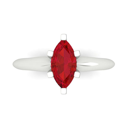 1 cttw Simulated Pink Tourmaline Solitaire  Engagement Ring - Solid White Gold  (VVS1, Marquise Cut,10x5mm)