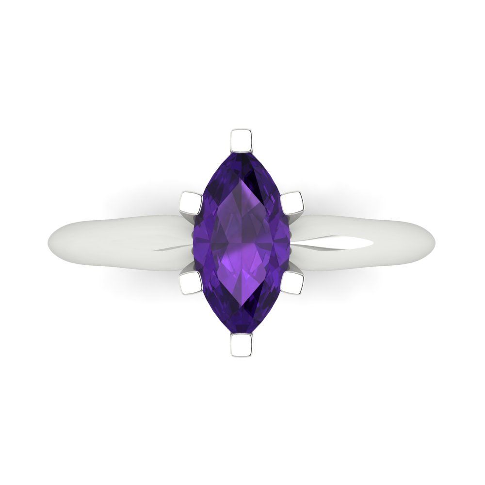 1 cttw Natural Amethyst Solitaire  Engagement Ring - Solid White Gold  (VVS1, Marquise Cut,10x5mm)