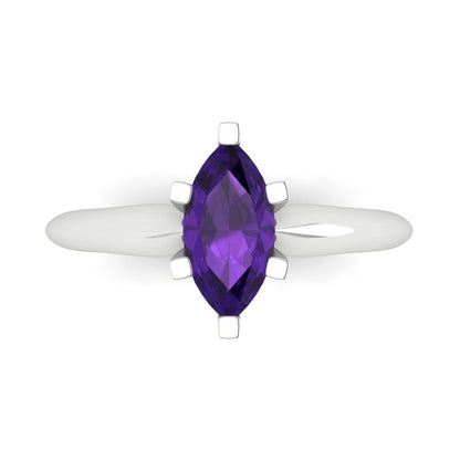 1 cttw Natural Amethyst Solitaire  Engagement Ring - Solid White Gold  (VVS1, Marquise Cut,10x5mm)
