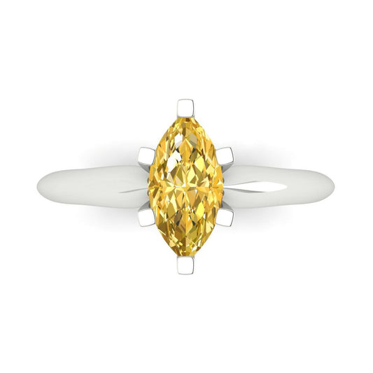 1 cttw Zirconia Simulated Yellow Diamond Solitaire  Engagement Ring - Solid White Gold  (VVS1, Marquise Cut,10x5mm)