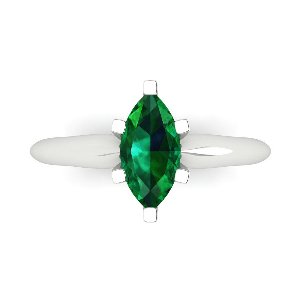 1 cttw Simulated Emerald Solitaire  Engagement Ring - Solid White Gold  (VVS1, Marquise Cut,10x5mm)