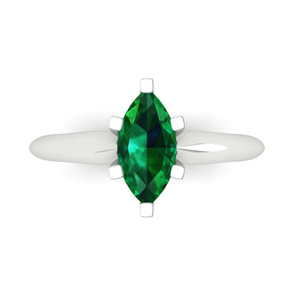 1 cttw Simulated Emerald Solitaire  Engagement Ring - Solid White Gold  (VVS1, Marquise Cut,10x5mm)