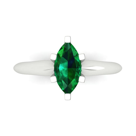 1 cttw Simulated Emerald Solitaire  Engagement Ring - Solid White Gold  (VVS1, Marquise Cut,10x5mm)