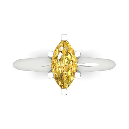 1 cttw Natural Citrine Solitaire  Engagement Ring - Solid White Gold  (VVS1, Marquise Cut,10x5mm)
