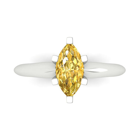 1 cttw Natural Citrine Solitaire  Engagement Ring - Solid White Gold  (VVS1, Marquise Cut,10x5mm)