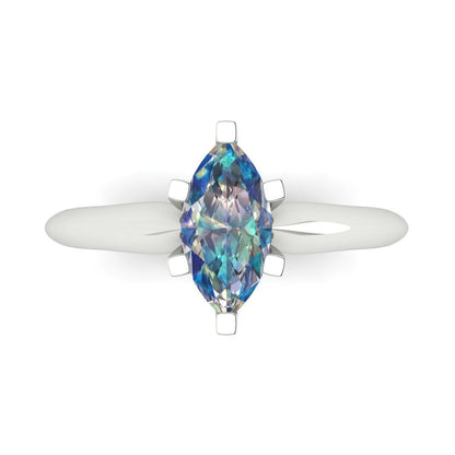 1 cttw Blue Moissanite Solitaire  Engagement Ring - Solid White Gold  (VVS1, Marquise Cut,10x5mm)