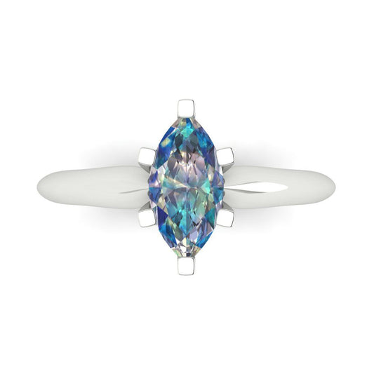 1 cttw Blue Moissanite Solitaire  Engagement Ring - Solid White Gold  (VVS1, Marquise Cut,10x5mm)