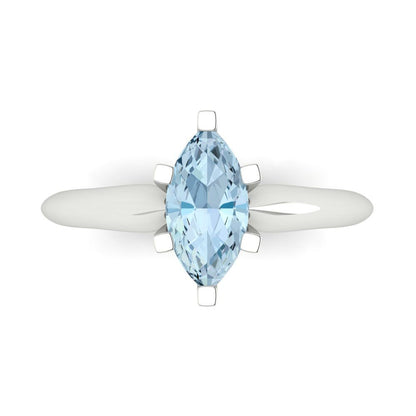 1 cttw Natural Swiss Blue Topaz Solitaire  Engagement Ring - Solid White Gold  (VVS1, Marquise Cut,10x5mm)