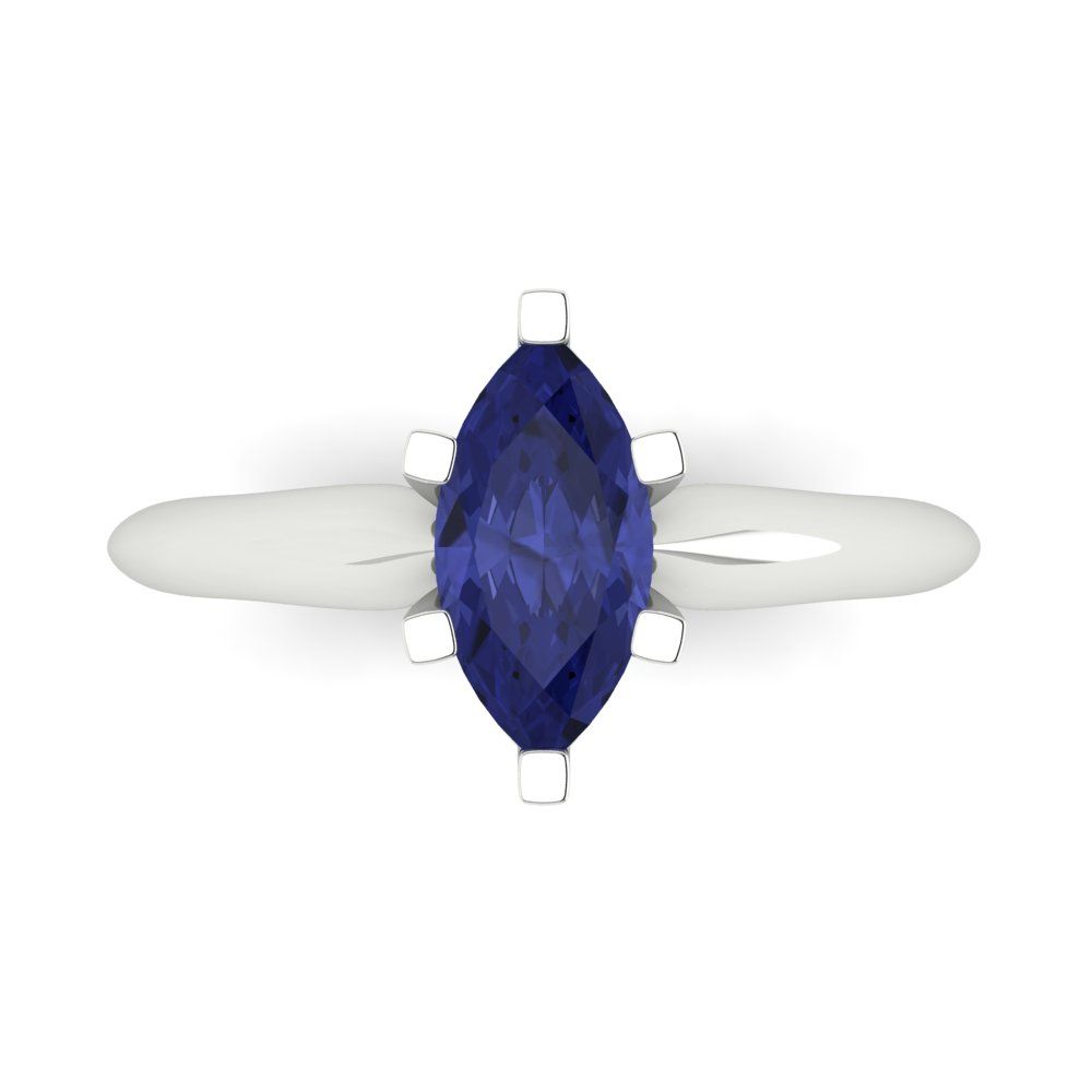 1 cttw Simulated Tanzanite Solitaire  Engagement Ring - Solid White Gold  (VVS1, Marquise Cut,10x5mm)