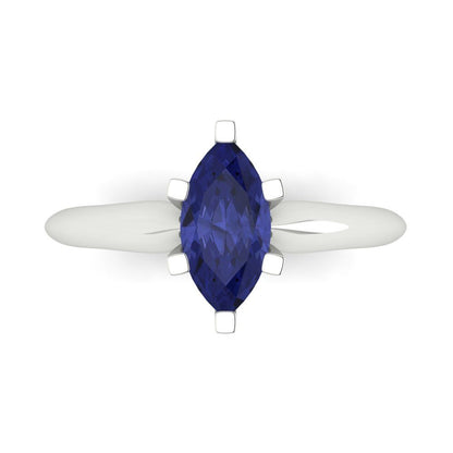 1 cttw Simulated Tanzanite Solitaire  Engagement Ring - Solid White Gold  (VVS1, Marquise Cut,10x5mm)