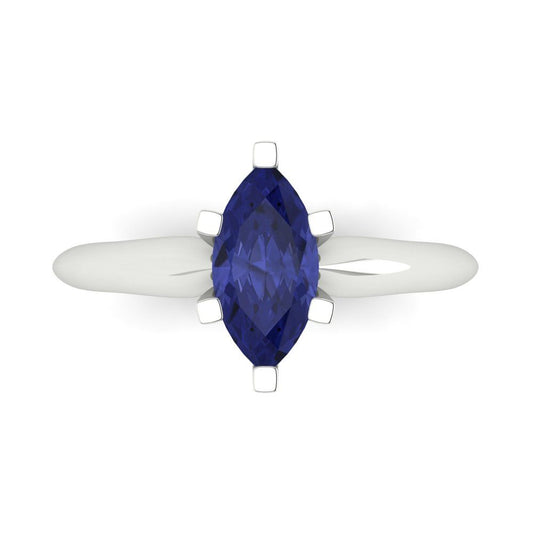 1 cttw Simulated Tanzanite Solitaire  Engagement Ring - Solid White Gold  (VVS1, Marquise Cut,10x5mm)