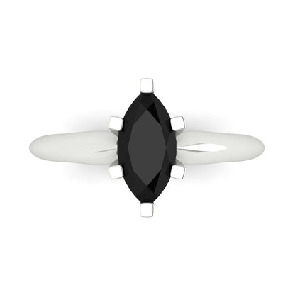 1 cttw Natural Onyx Solitaire  Engagement Ring - Solid White Gold  (VVS1, Marquise Cut,10x5mm)