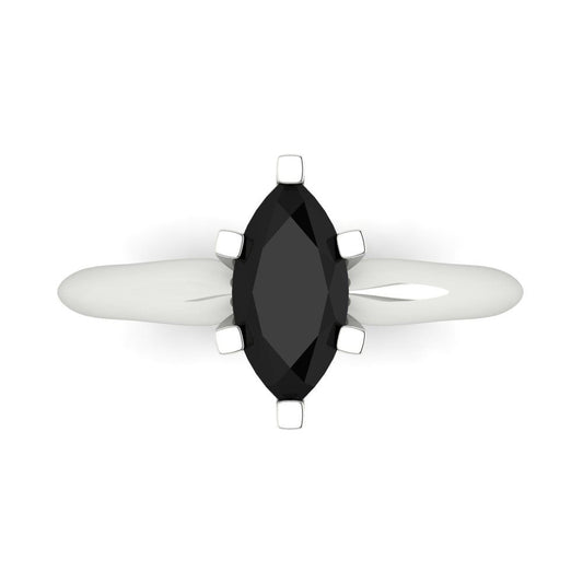 1 cttw Natural Onyx Solitaire  Engagement Ring - Solid White Gold  (VVS1, Marquise Cut,10x5mm)