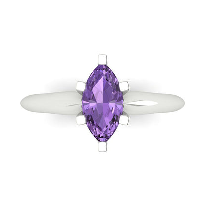 1 cttw Simulated Alexandrite Solitaire  Engagement Ring - Solid White Gold  (VVS1, Marquise Cut,10x5mm)