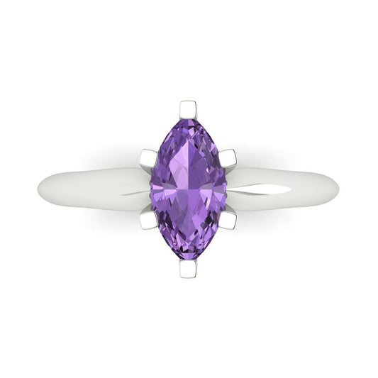 1 cttw Simulated Alexandrite Solitaire  Engagement Ring - Solid White Gold  (VVS1, Marquise Cut,10x5mm)