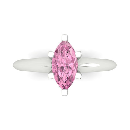 1 cttw Zirconia Simulated Pink Diamond Solitaire  Engagement Ring - Solid Gold (VVS1, Marquise Cut,10x5mm)