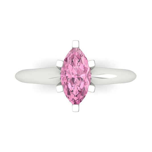 1 cttw Zirconia Simulated Pink Diamond Solitaire  Engagement Ring - Solid White Gold  (VVS1, Marquise Cut,10x5mm)