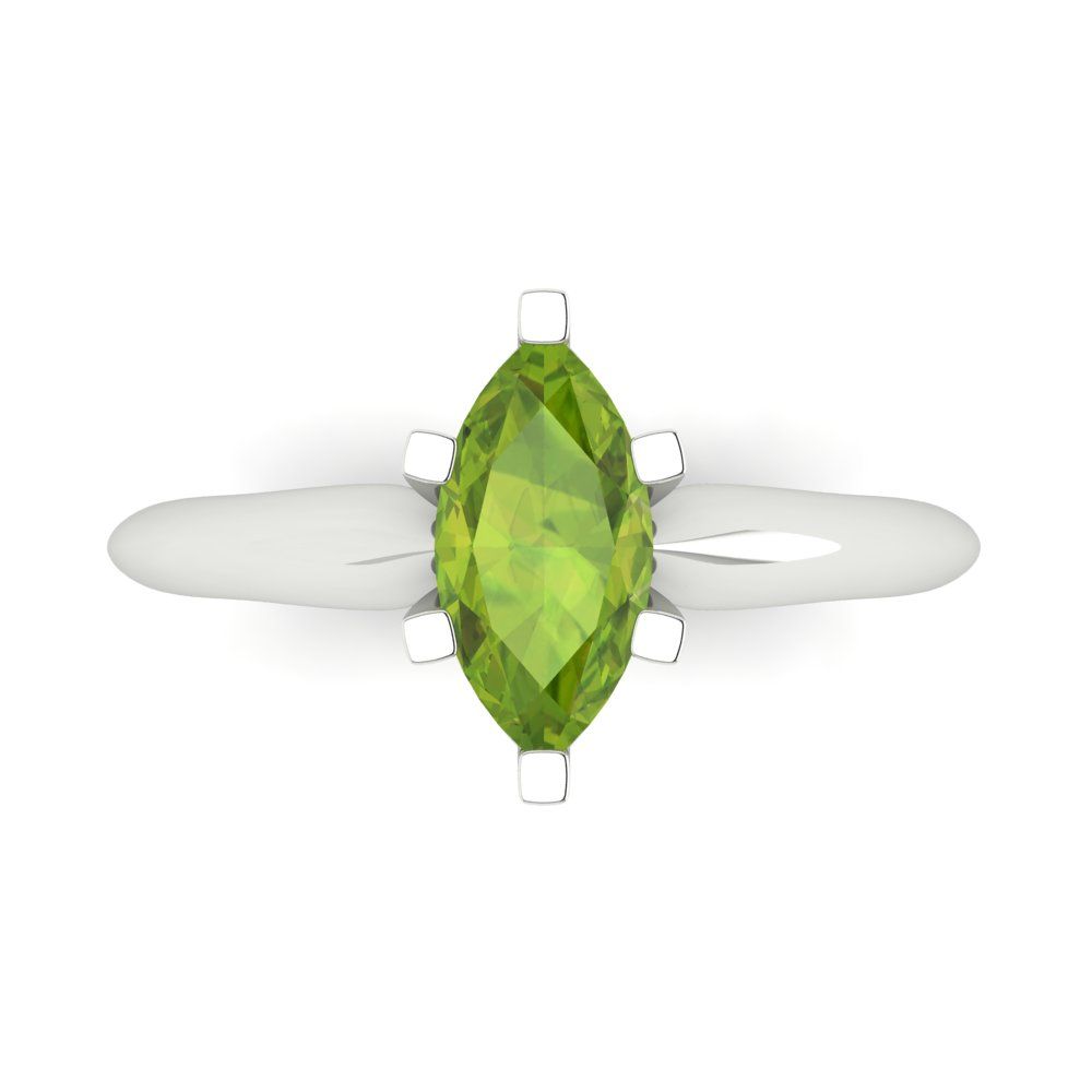 1 cttw Natural Peridot Solitaire  Engagement Ring - Solid White Gold  (VVS1, Marquise Cut,10x5mm)