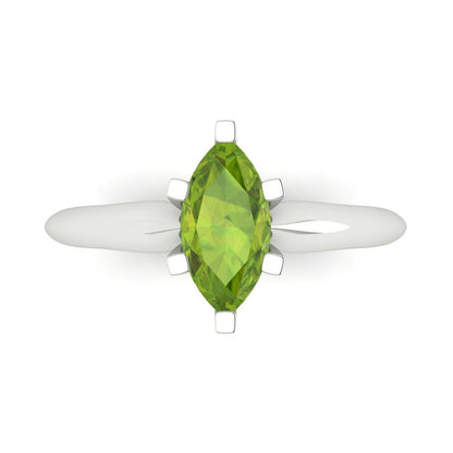 1 cttw Natural Peridot Solitaire  Engagement Ring - Solid White Gold  (VVS1, Marquise Cut,10x5mm)