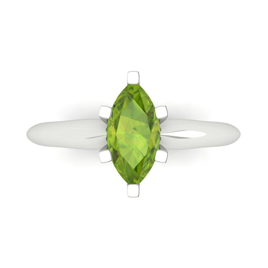 1 cttw Natural Peridot Solitaire  Engagement Ring - Solid White Gold  (VVS1, Marquise Cut,10x5mm)
