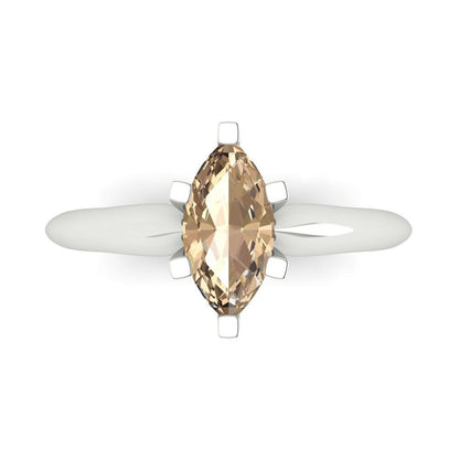 1 cttw Yellow Moissanite Solitaire  Engagement Ring - Solid White Gold  (VVS1, Marquise Cut,10x5mm)