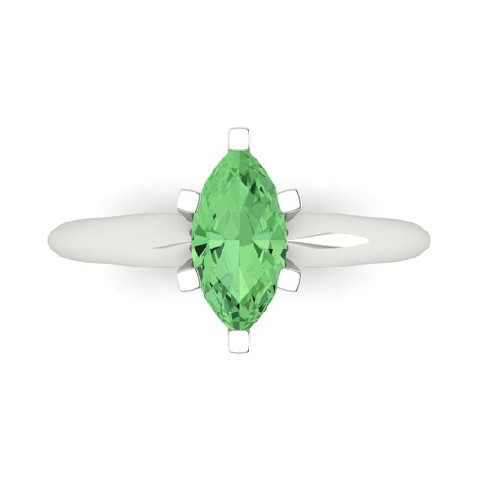 1 cttw Zirconia Simulated Green Diamond Solitaire  Engagement Ring - Solid White Gold  (VVS1, Marquise Cut,10x5mm)