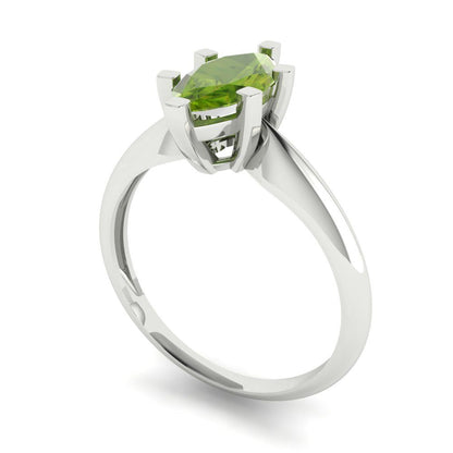 1 cttw Natural Peridot Solitaire  Engagement Ring - Solid White Gold  (VVS1, Marquise Cut,10x5mm)
