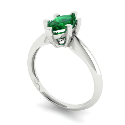 1 cttw Simulated Emerald Solitaire  Engagement Ring - Solid White Gold  (VVS1, Marquise Cut,10x5mm)