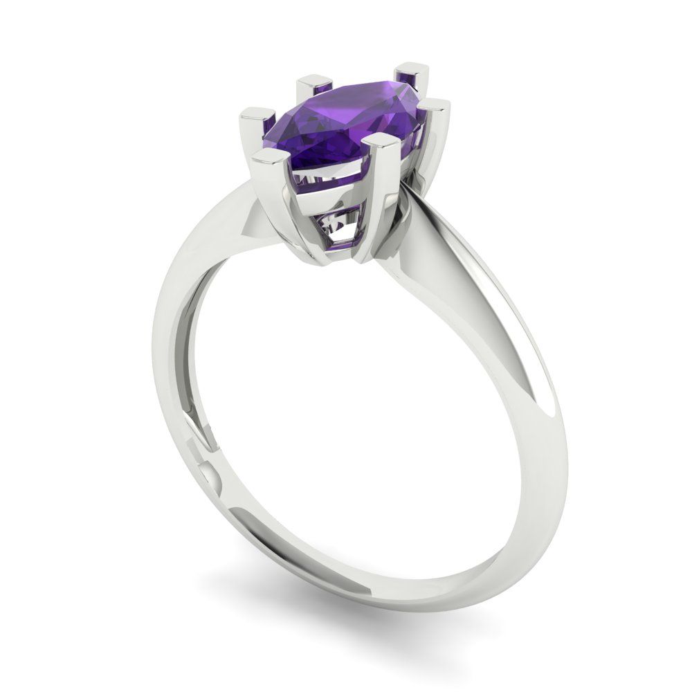 1 cttw Natural Amethyst Solitaire  Engagement Ring - Solid White Gold  (VVS1, Marquise Cut,10x5mm)