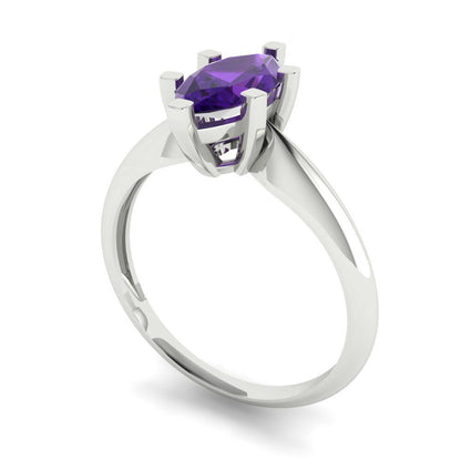 1 cttw Natural Amethyst Solitaire  Engagement Ring - Solid White Gold  (VVS1, Marquise Cut,10x5mm)