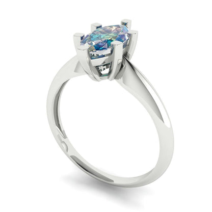 1 cttw Blue Moissanite Solitaire  Engagement Ring - Solid White Gold  (VVS1, Marquise Cut,10x5mm)