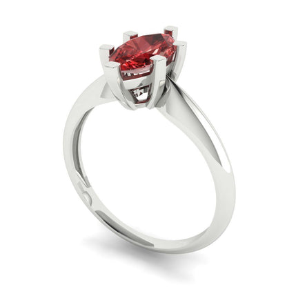1 cttw Natural Garnet Solitaire  Engagement Ring - Solid White Gold  (VVS1, Marquise Cut,10x5mm)