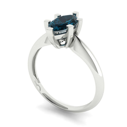 1 cttw Natural London Blue Topaz Solitaire  Engagement Ring - Solid White Gold  (VVS1, Marquise Cut,10x5mm)