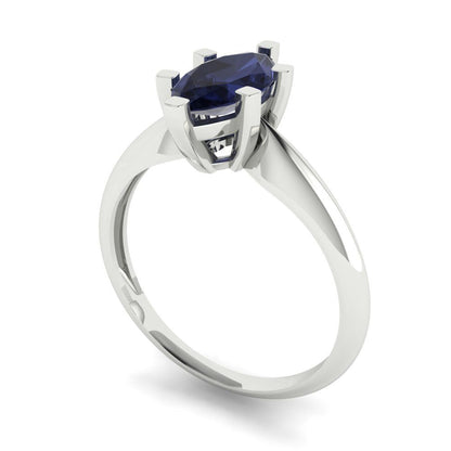 1 cttw Simulated Blue Sapphire Solitaire  Engagement Ring - Solid Gold (Marquise Cut,10x5mm)