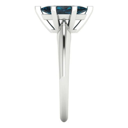1 cttw Natural London Blue Topaz Solitaire  Engagement Ring - Solid White Gold  (VVS1, Marquise Cut,10x5mm)