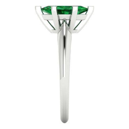 1 cttw Simulated Emerald Solitaire  Engagement Ring - Solid White Gold  (VVS1, Marquise Cut,10x5mm)
