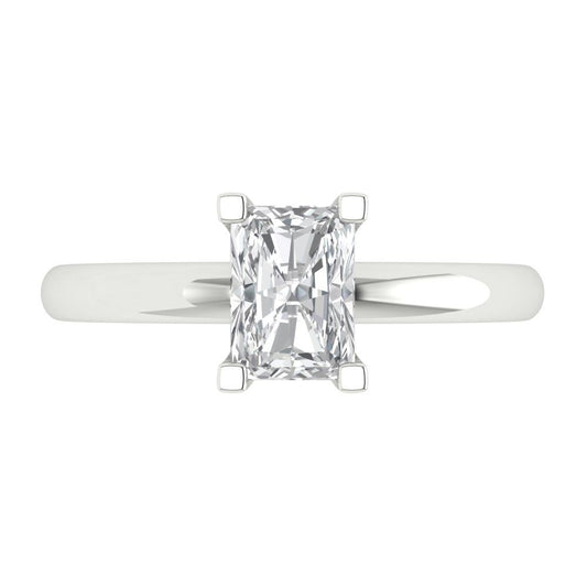 1 cttw Zirconia Simulated Diamond Solitaire  Engagement Ring - Solid White Gold (VVS1, Emerald Cut,7X5mm)