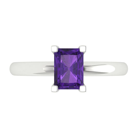 1 cttw Natural Amethyst Solitaire  Engagement Ring - Solid White Gold (VVS1, Emerald Cut,7X5mm)