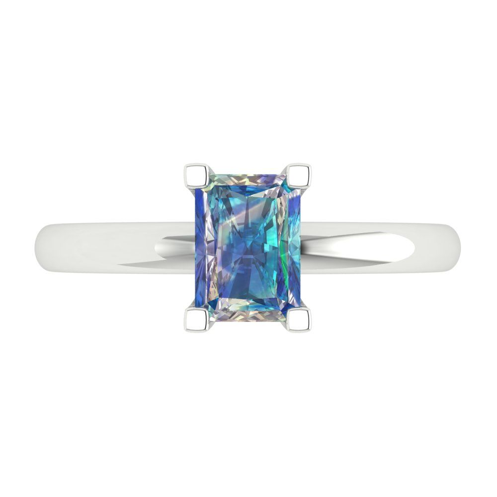 1 cttw Blue Moissanite Solitaire  Engagement Ring - Solid Gold (Emerald Cut,7X5mm)