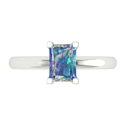 1 cttw Blue Moissanite Solitaire  Engagement Ring - Solid Gold (Emerald Cut,7X5mm)
