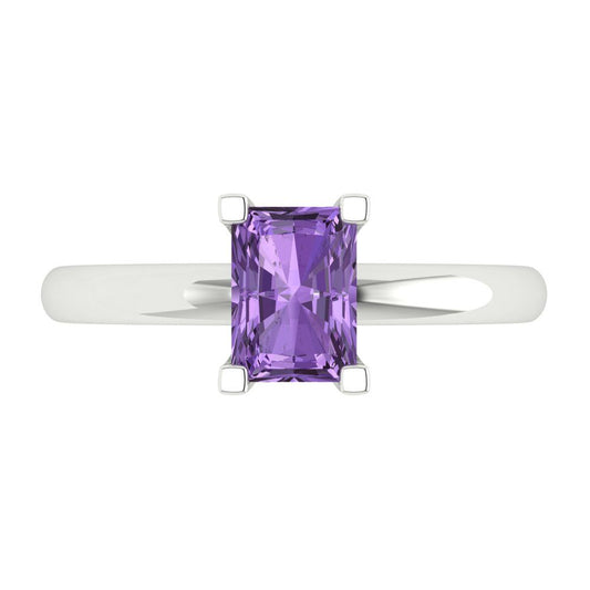 1 cttw Simulated Alexandrite Solitaire  Engagement Ring - Solid White Gold (VVS1, Emerald Cut,7X5mm)
