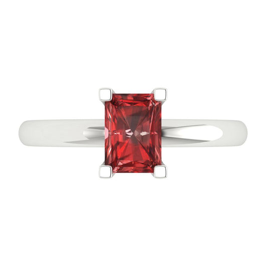 1 cttw Natural Garnet Solitaire  Engagement Ring - Solid White Gold (VVS1, Emerald Cut,7X5mm)