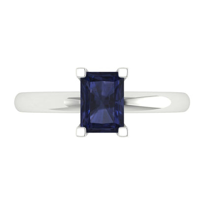 1 cttw Simulated Blue Sapphire Solitaire  Engagement Ring - Solid Gold (Emerald Cut,7X5mm)
