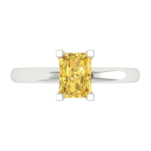 1 cttw Zirconia Simulated Yellow Diamond Solitaire  Engagement Ring - Solid White Gold (VVS1, Emerald Cut,7X5mm)