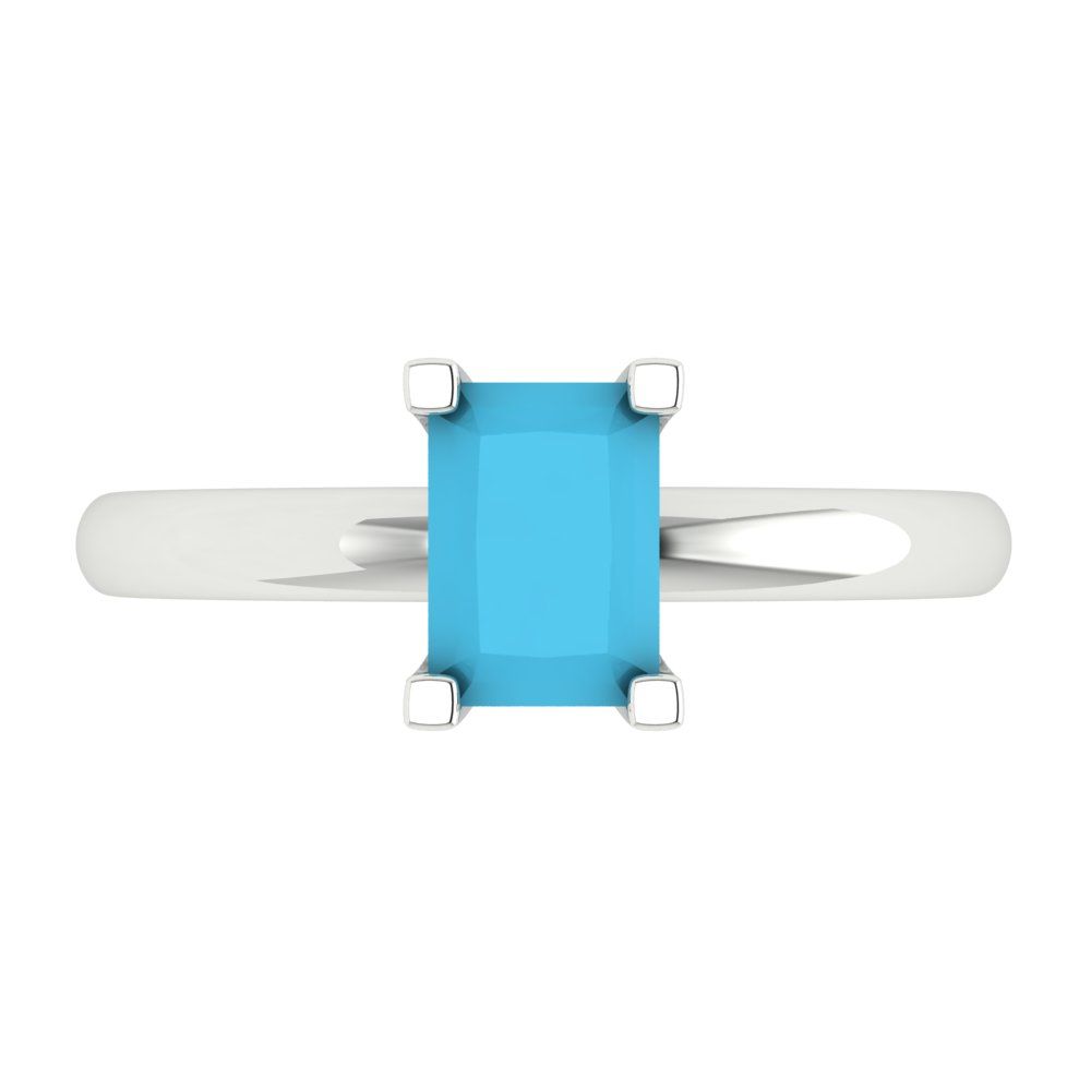 1 cttw Simulated Turquoise Solitaire  Engagement Ring - Solid Gold (Emerald Cut,7X5mm)