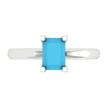 1 cttw Simulated Turquoise Solitaire  Engagement Ring - Solid Gold (Emerald Cut,7X5mm)