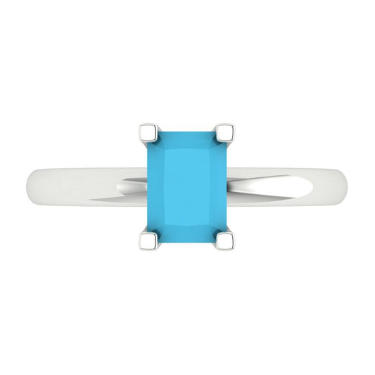 1 cttw Simulated Turquoise Solitaire  Engagement Ring - Solid White Gold (VVS1, Emerald Cut,7X5mm)